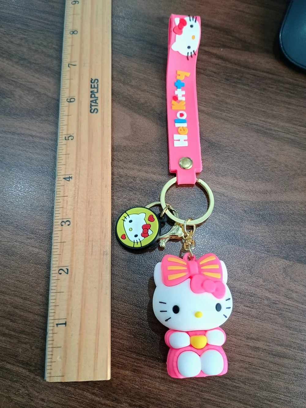 Hello Kitty Pink White Vinyl Key & Card Holder Charm with Gold Hardware